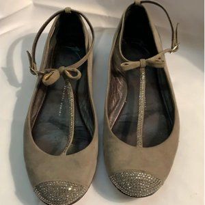 GIUSEPPE ZANNOTI GREY SUEDE BALLET FLATS W CRYSTAL CAP TOE 37.5